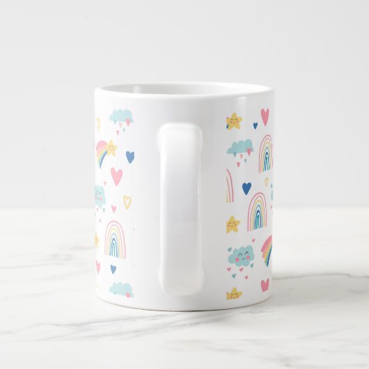 Cute Rainbow Hearts & Clouds Pattern Grote Koffiekop (Achterkant)