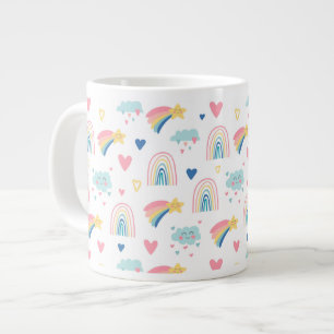 Cute Rainbow Hearts & Clouds Pattern Grote Koffiekop