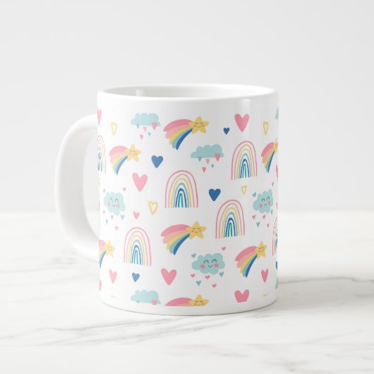 Cute Rainbow Hearts & Clouds Pattern Grote Koffiekop (Links)
