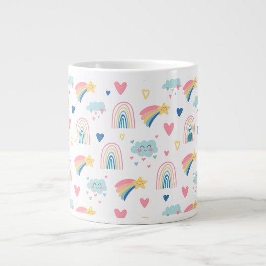 Cute Rainbow Hearts & Clouds Pattern Grote Koffiekop (Voorkant)