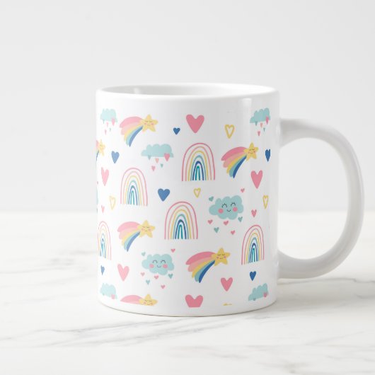 Cute Rainbow Hearts & Clouds Pattern Grote Koffiekop (Rechts)