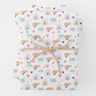 Cute Rainbow Hearts & Clouds Pattern Inpakpapier Vel