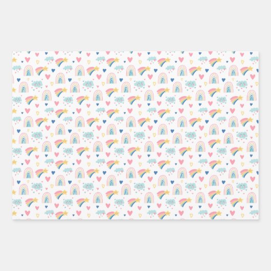 Cute Rainbow Hearts & Clouds Pattern Inpakpapier Vel (Voorkant)