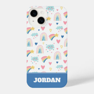 Cute Rainbow Hearts & Clouds Pattern iPhone 14 Hoesje