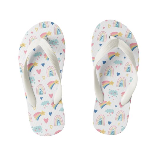 Cute Rainbow Hearts & Clouds Pattern Kinder Teenslippers (Voetbed)
