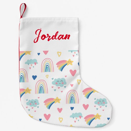 Cute Rainbow Hearts & Clouds Pattern Kleine Kerstsok (Voorkant)