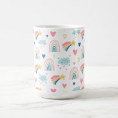 Cute Rainbow Hearts & Clouds Pattern Koffiemok (Center)