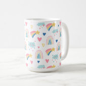 Cute Rainbow Hearts & Clouds Pattern Koffiemok (Voorkant rechts)