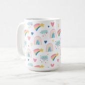 Cute Rainbow Hearts & Clouds Pattern Koffiemok (Voorkant links)