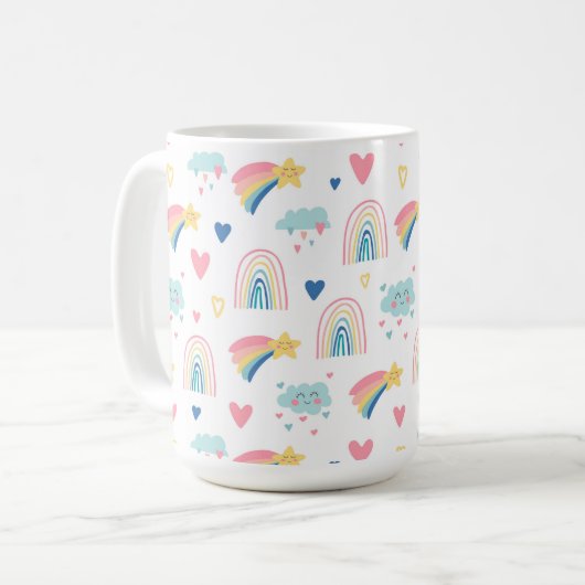 Cute Rainbow Hearts & Clouds Pattern Koffiemok (Voorkant links)
