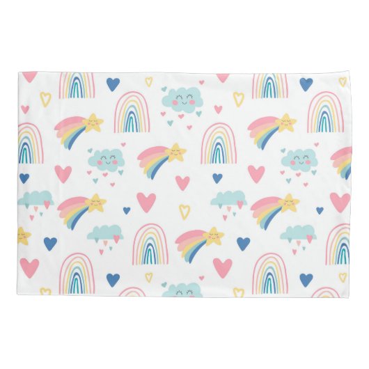 Cute Rainbow Hearts & Clouds Pattern Kussensloop (Achterkant)