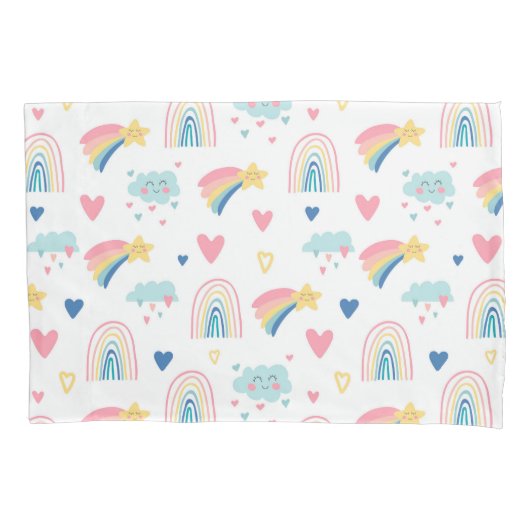 Cute Rainbow Hearts & Clouds Pattern Kussensloop (Voorkant)