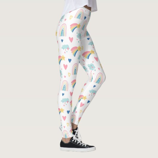 Cute Rainbow Hearts & Clouds Pattern Leggings (Rechts)