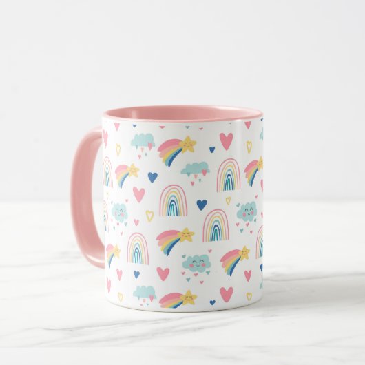 Cute Rainbow Hearts & Clouds Pattern Mok (Voorkant links)