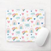 Cute Rainbow Hearts & Clouds Pattern Muismat (Met muis)