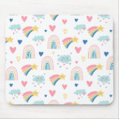 Cute Rainbow Hearts & Clouds Pattern Muismat (Voorkant)