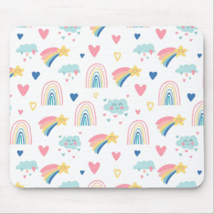 Cute Rainbow Hearts & Clouds Pattern Muismat