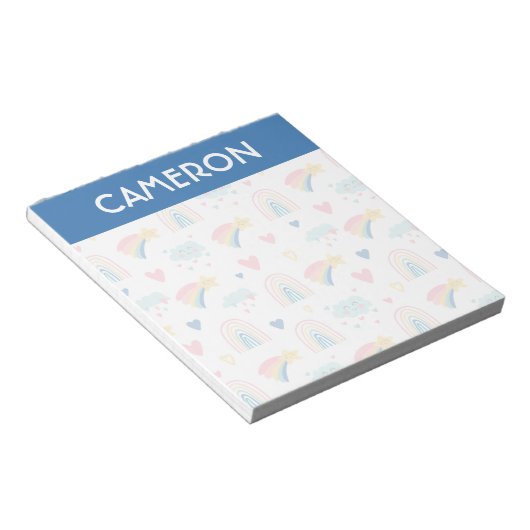 Cute Rainbow Hearts & Clouds Pattern Notitieblok (Schuin)