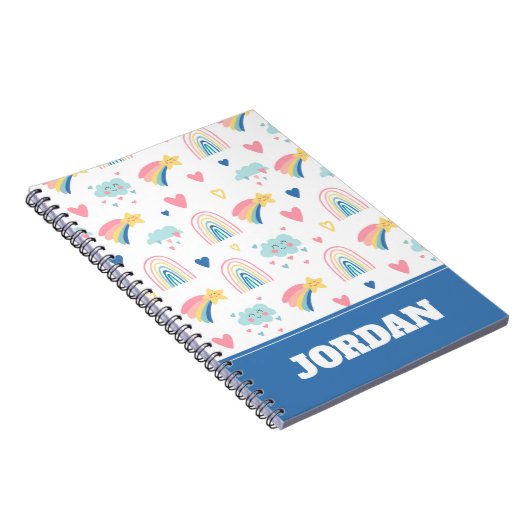 Cute Rainbow Hearts & Clouds Pattern Notitieboek (Rechterzijde)