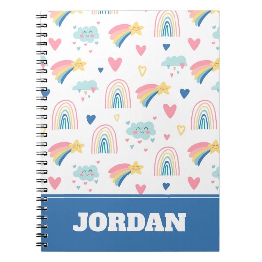 Cute Rainbow Hearts & Clouds Pattern Notitieboek (Voorkant)