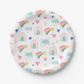 Cute Rainbow Hearts & Clouds Pattern Papieren Bordje (Voorkant)