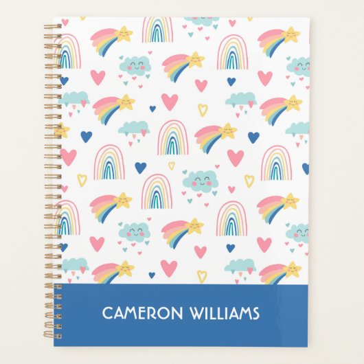 Cute Rainbow Hearts & Clouds Pattern Planner (Voorkant)
