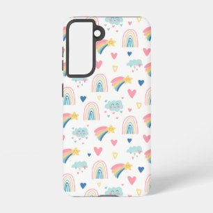 Cute Rainbow Hearts & Clouds Pattern Samsung Galaxy Hoesje