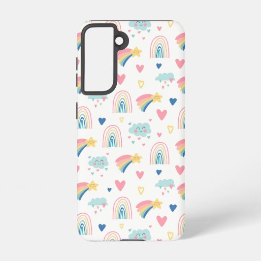 Cute Rainbow Hearts & Clouds Pattern Samsung Galaxy Hoesje (Achterkant)