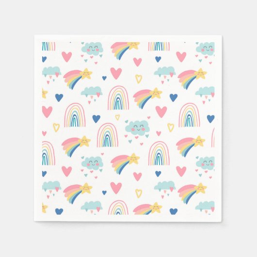 Cute Rainbow Hearts & Clouds Pattern Servet (Voorkant)