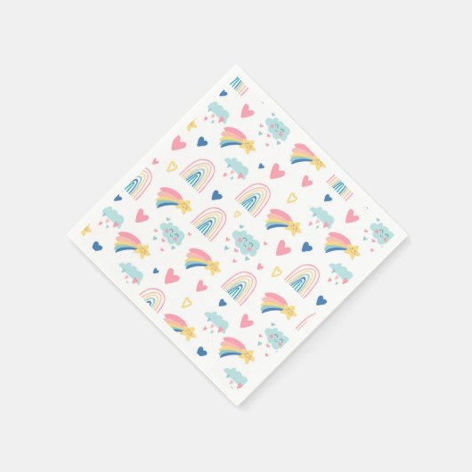 Cute Rainbow Hearts & Clouds Pattern Servet (Hoek)
