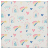 Cute Rainbow Hearts & Clouds Pattern Stof (Close Up)