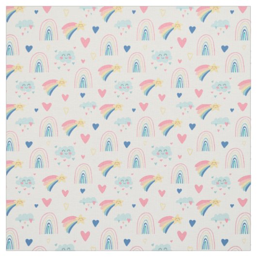 Cute Rainbow Hearts & Clouds Pattern Stof (Swatch)