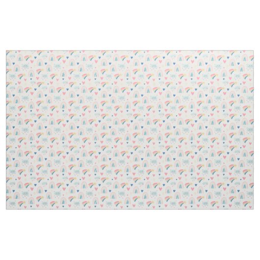 Cute Rainbow Hearts & Clouds Pattern Stof (Fat Quarter)
