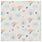 Cute Rainbow Hearts & Clouds Pattern Stof (Close Up)