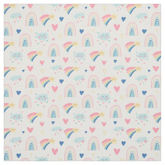 Cute Rainbow Hearts & Clouds Pattern Stof (Swatch)