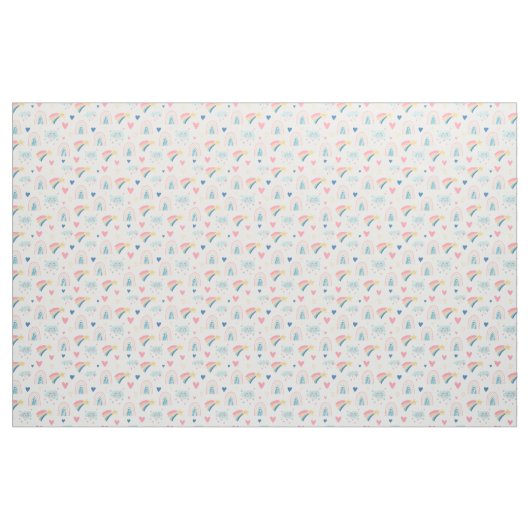 Cute Rainbow Hearts & Clouds Pattern Stof (Fat Quarter)