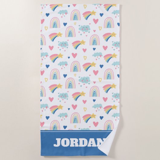 Cute Rainbow Hearts & Clouds Pattern Strandlaken (Voorkant)