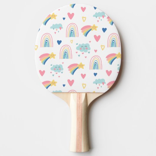 Cute Rainbow Hearts & Clouds Pattern Tafeltennisbatje (Voorkant)