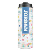 Cute Rainbow Hearts & Clouds Pattern Thermosbeker (Voorkant)