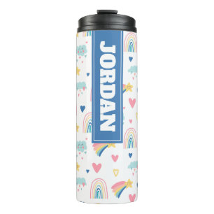 Cute Rainbow Hearts & Clouds Pattern Thermosbeker
