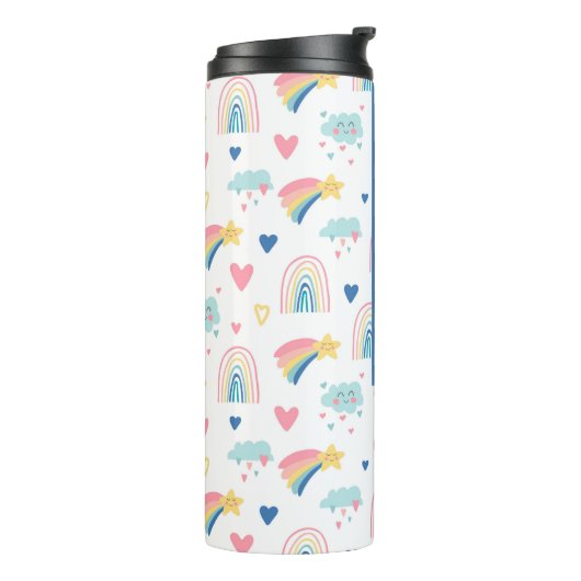 Cute Rainbow Hearts & Clouds Pattern Thermosbeker (Gedraaid links)
