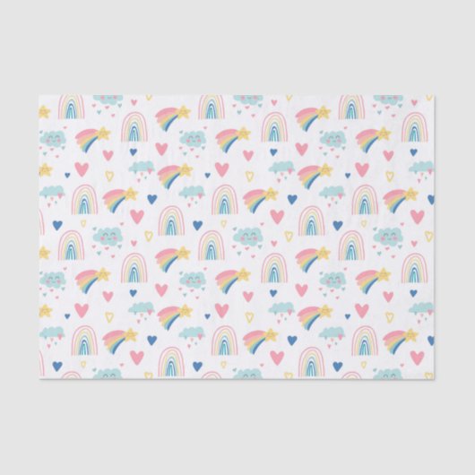 Cute Rainbow Hearts & Clouds Pattern Tissuepapier (Voorkant)