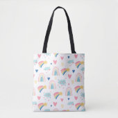 Cute Rainbow Hearts & Clouds Pattern Tote Bag (Voorkant)