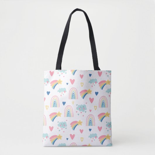 Cute Rainbow Hearts & Clouds Pattern Tote Bag (Voorkant)