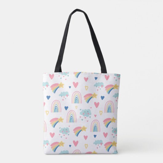 Cute Rainbow Hearts & Clouds Pattern Tote Bag (Achterkant)