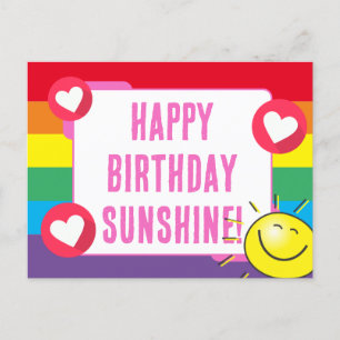 Cute Rainbow Hearts Sunshine Happy Birthday Briefkaart