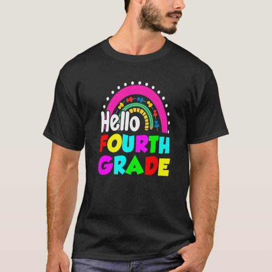Cute Rainbow Hello Fourth Grade Happy First Day T-shirt (Voorkant)