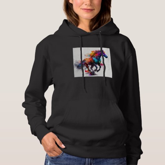 Cute Rainbow Horse Paint Splatter Illustration Col Hoodie (Voorkant)