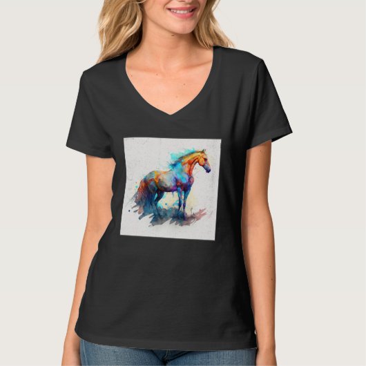 Cute Rainbow Horse Paint Splatter Illustration Col T-shirt (Voorkant)