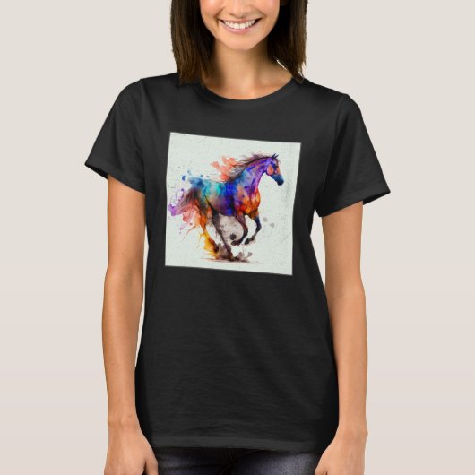 Cute Rainbow Horse Paint Splatter Illustration Col T-shirt (Voorkant)